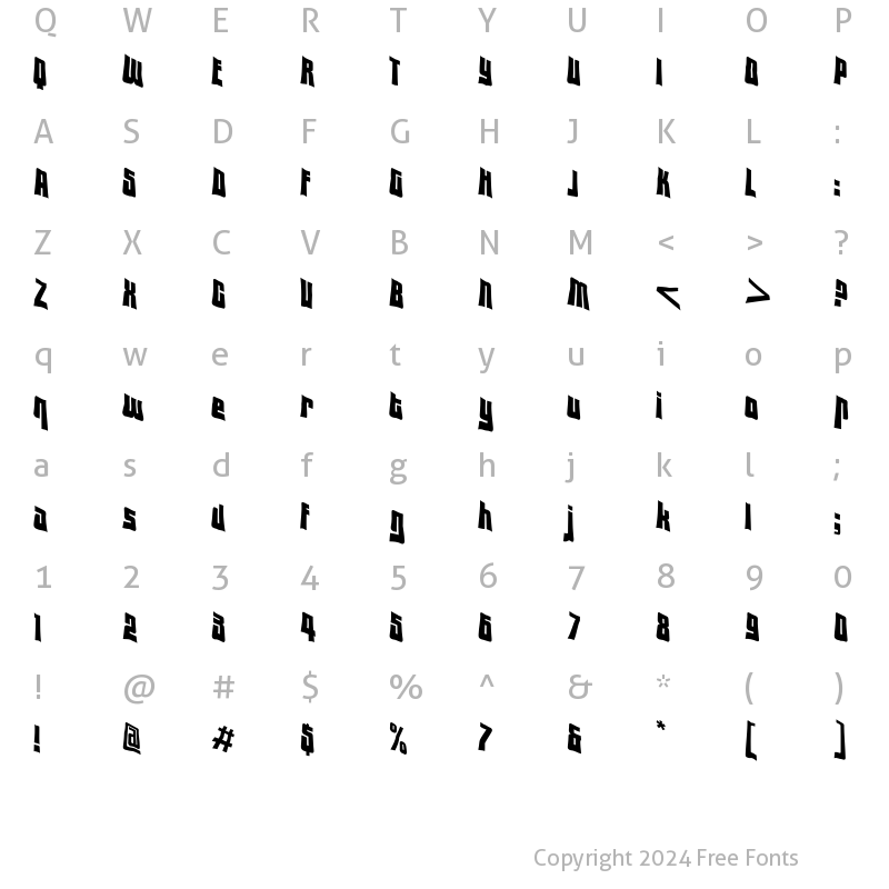 Character Map of VTC Lo-Down Regular