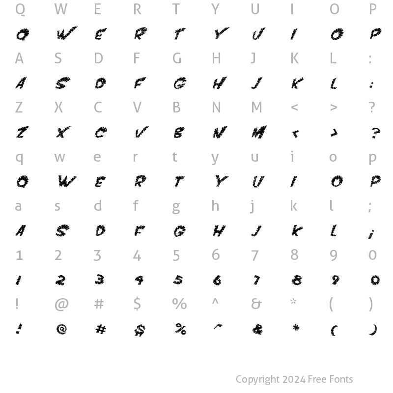 Character Map of VTC ScreamItLoudSliced Italic