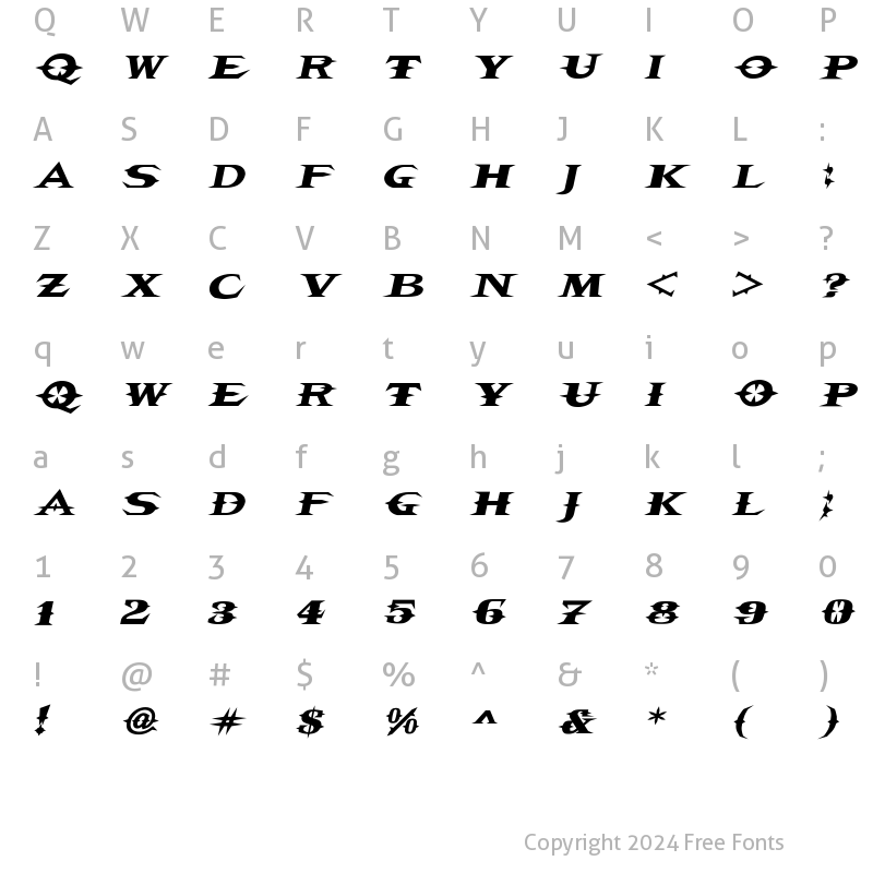 Character Map of VTCBelialsBladeItalic Italic