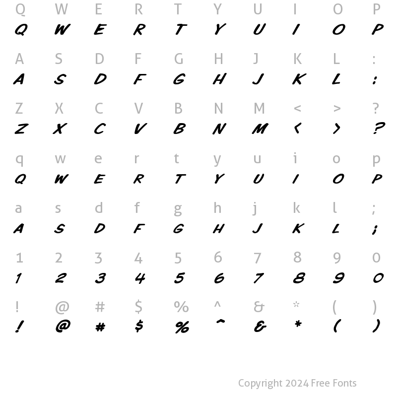 Character Map of VTCKomixationSCItalic Regular