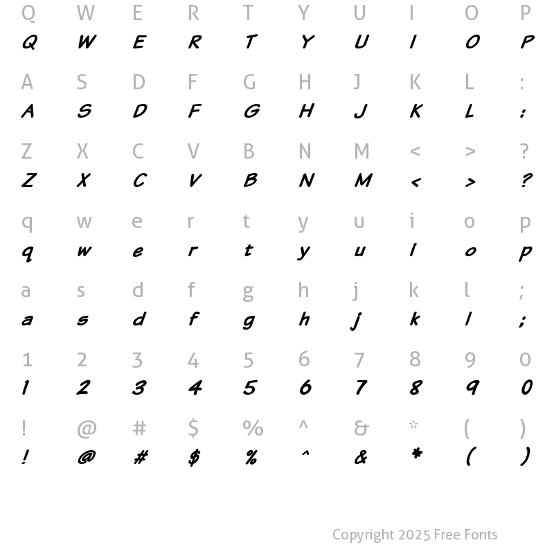 Character Map of VTCSundaykomix Bold Italic