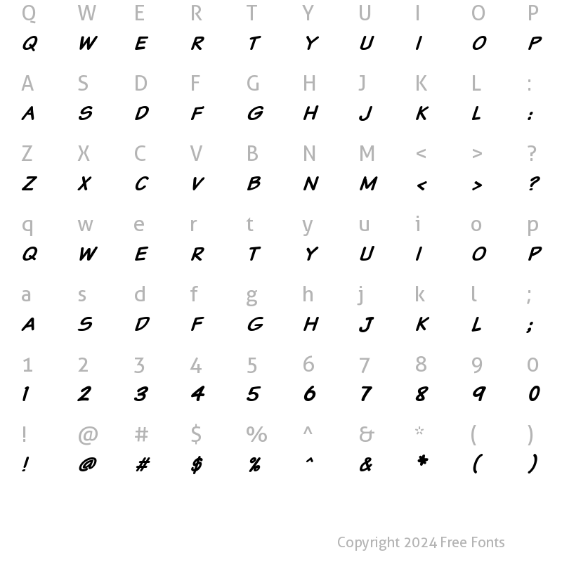 Character Map of VTCSundaykomixcaps Bold Italic