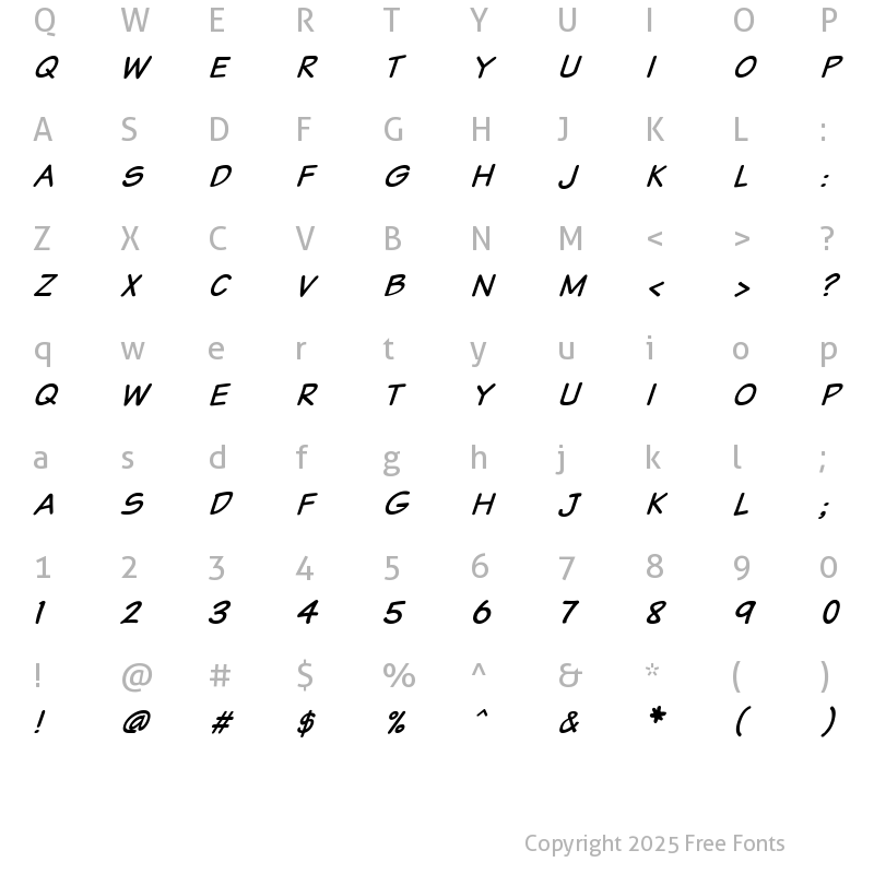 Character Map of VTCSundaykomixcaps Italic