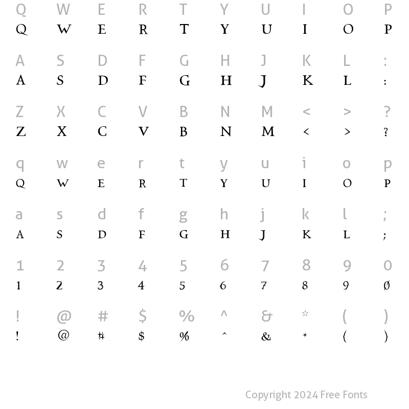 Character Map of VTCSwitchbladeRomance Regular