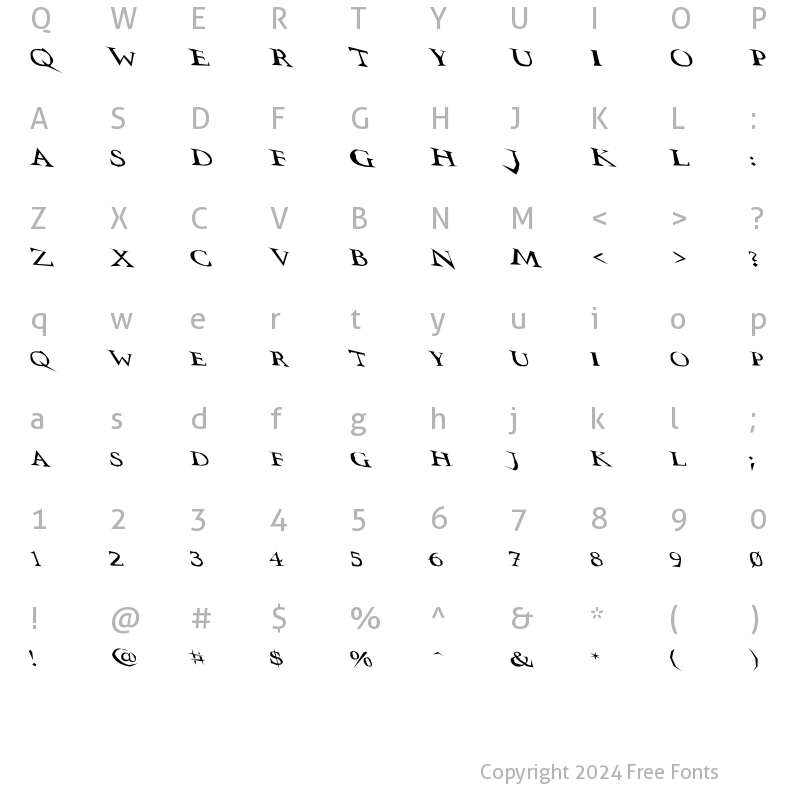 Character Map of VTCSwitchbladeRomanceSloppyD Regular