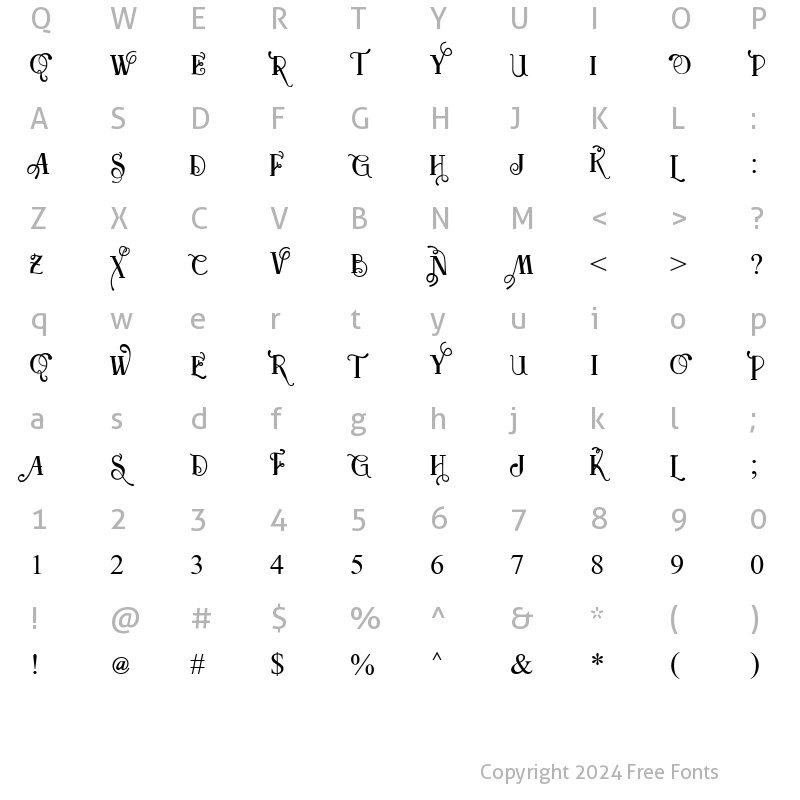 Character Map of Vtks Obscena Regular