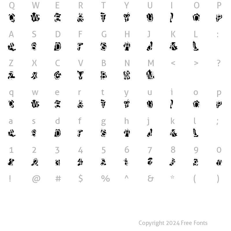 Character Map of VTKS REFUSED Regular