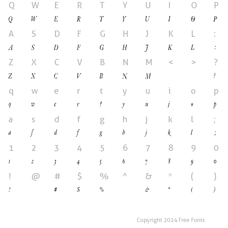 Character Map of VTLucifersPension Gothic Regular