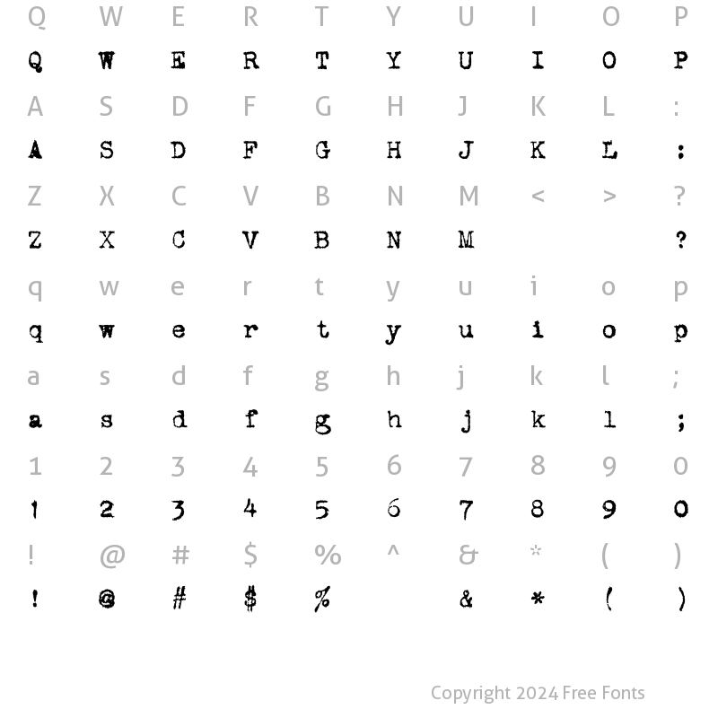 Character Map of VTypewriter Corona Regular