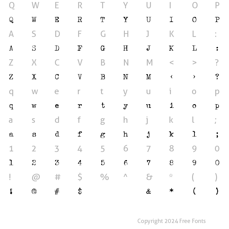 Character Map of VTypewriter Regular