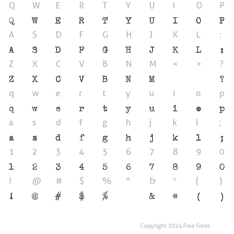 Character Map of VTypewriter RoyalDeLuxe Regular