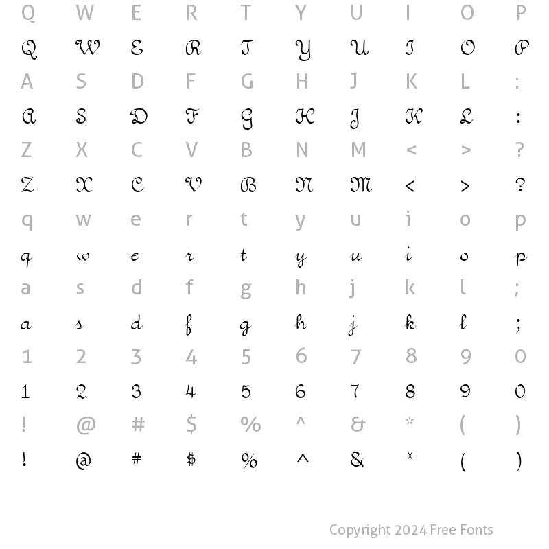 Character Map of VunderScript Plain