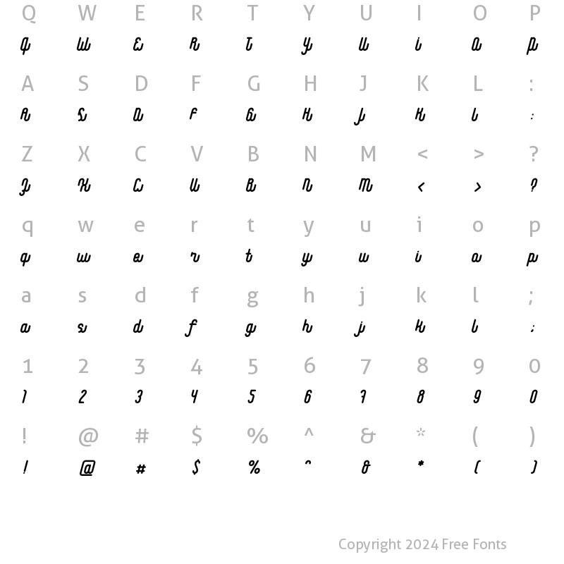 Character Map of Waffle Latte Bold Italic