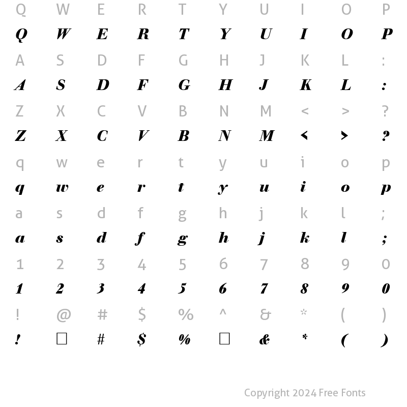 Character Map of Walbaum Bold Italic