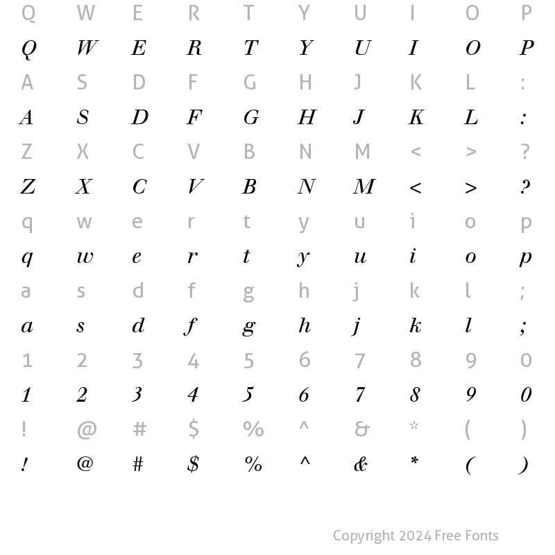 Character Map of Walbaum LT Roman Italic