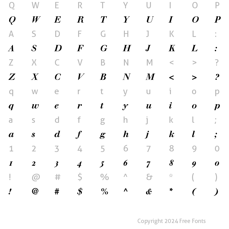 Character Map of Walbaum Oldstyle Figures Bold Italic