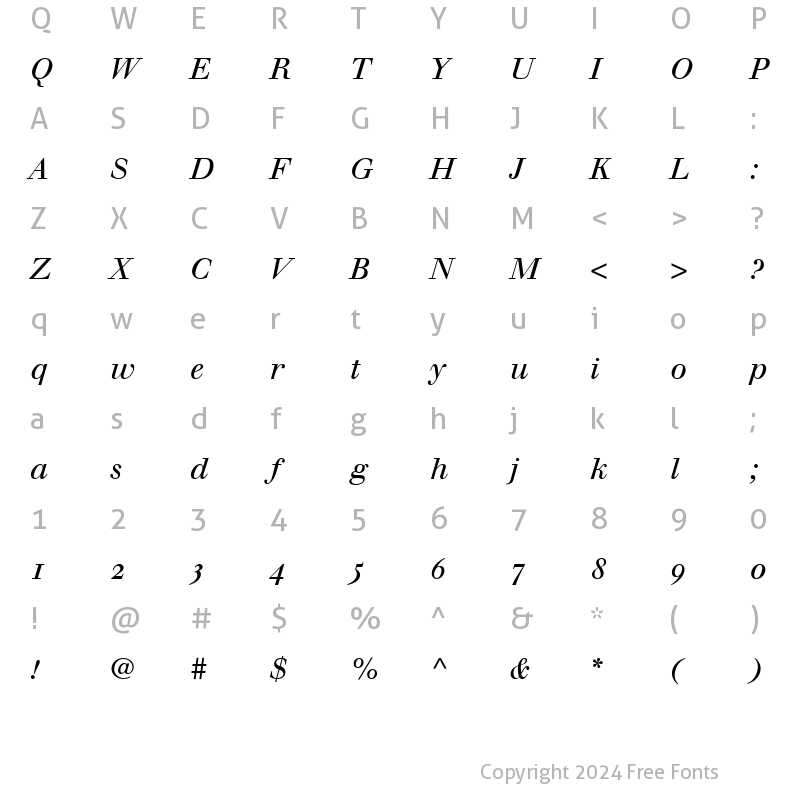 Character Map of Walbaum Roman Italic