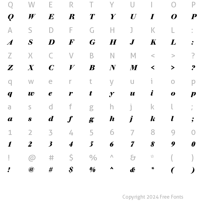 Character Map of WalbaumBucT Bold Italic