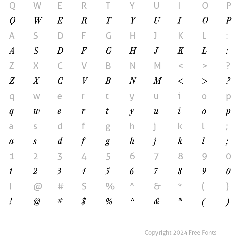 Character Map of WalburnText Italic