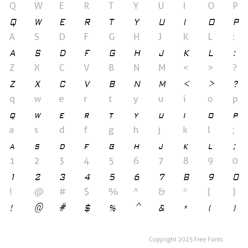 Character Map of WallStreetCondensed Italic