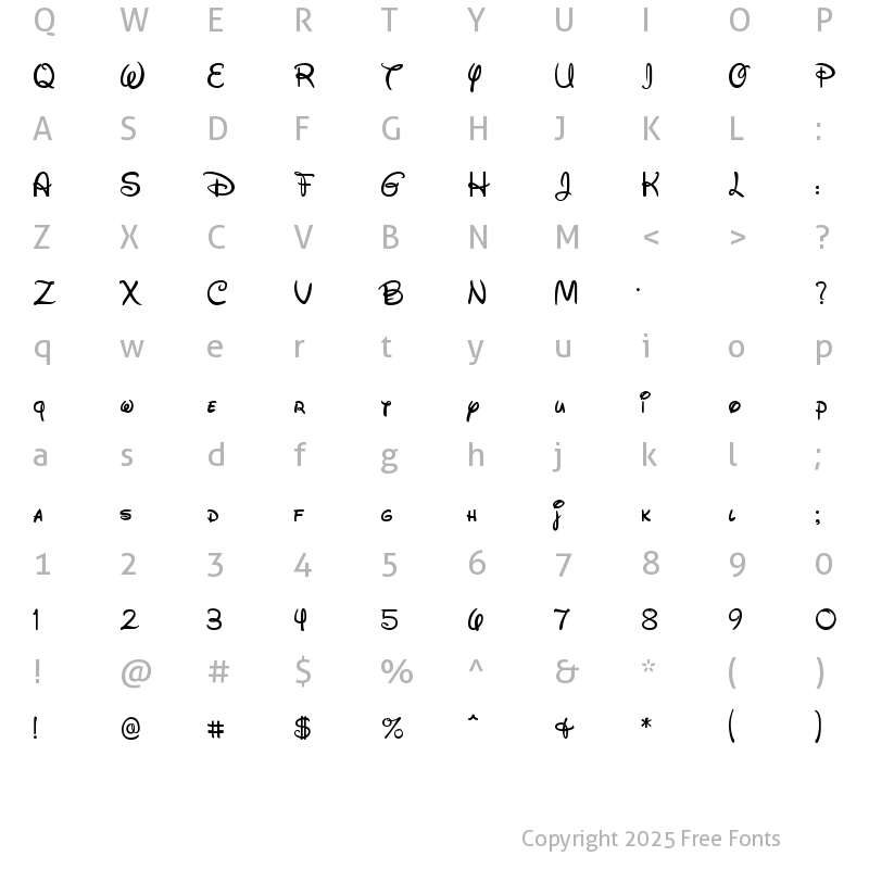 Character Map of Walt Disney Script v4.1 Regular