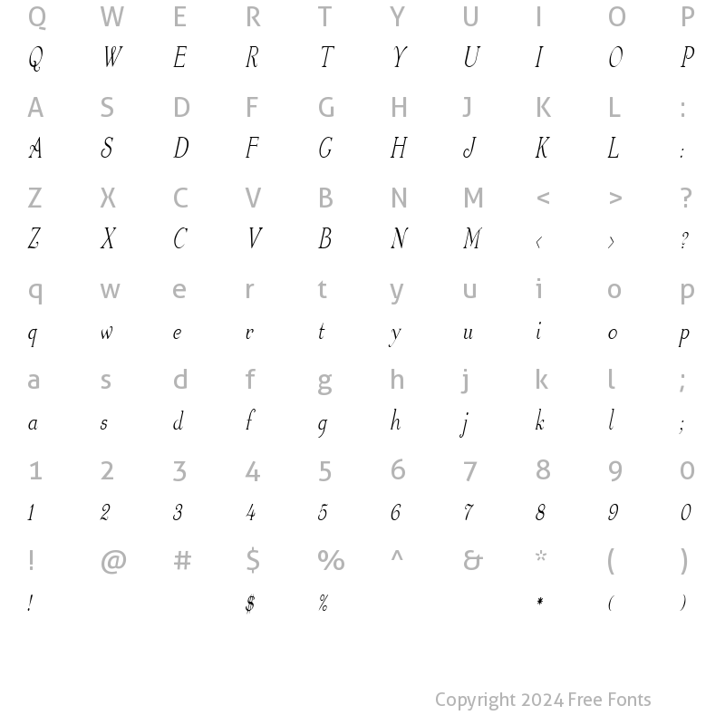 Character Map of WaltersCondensed Italic