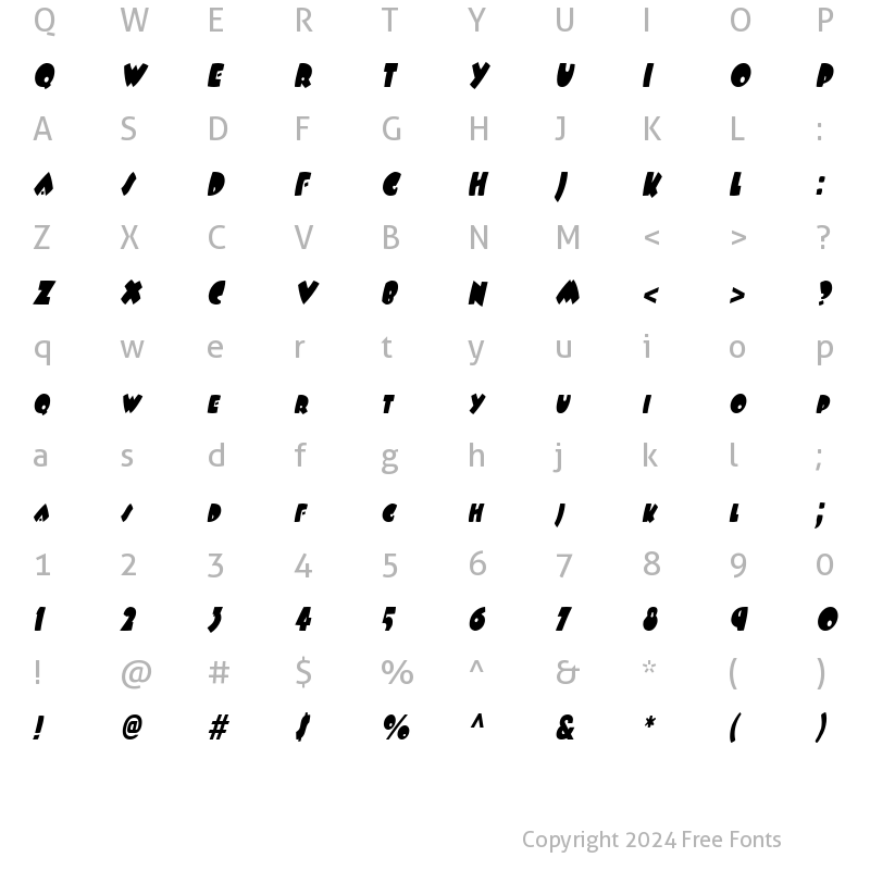 Character Map of Wampum-Condensed Italic