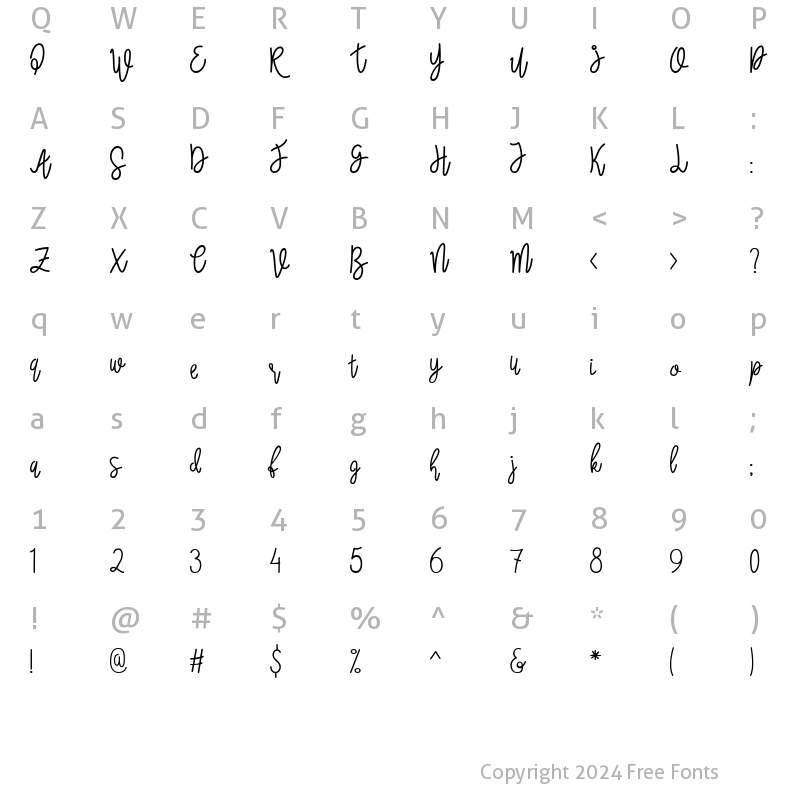 Character Map of Wanda Script Regular