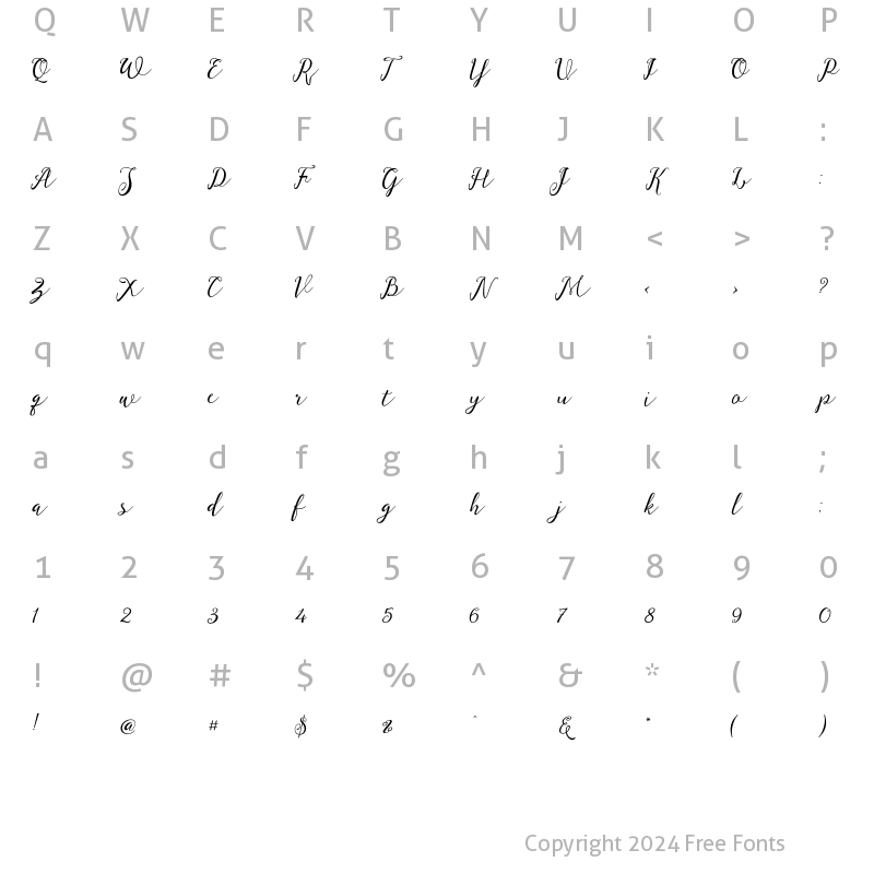 Character Map of Wandella Script Regular