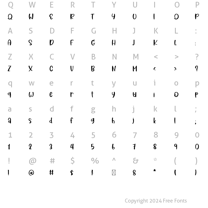 Character Map of Warm Hug Regular