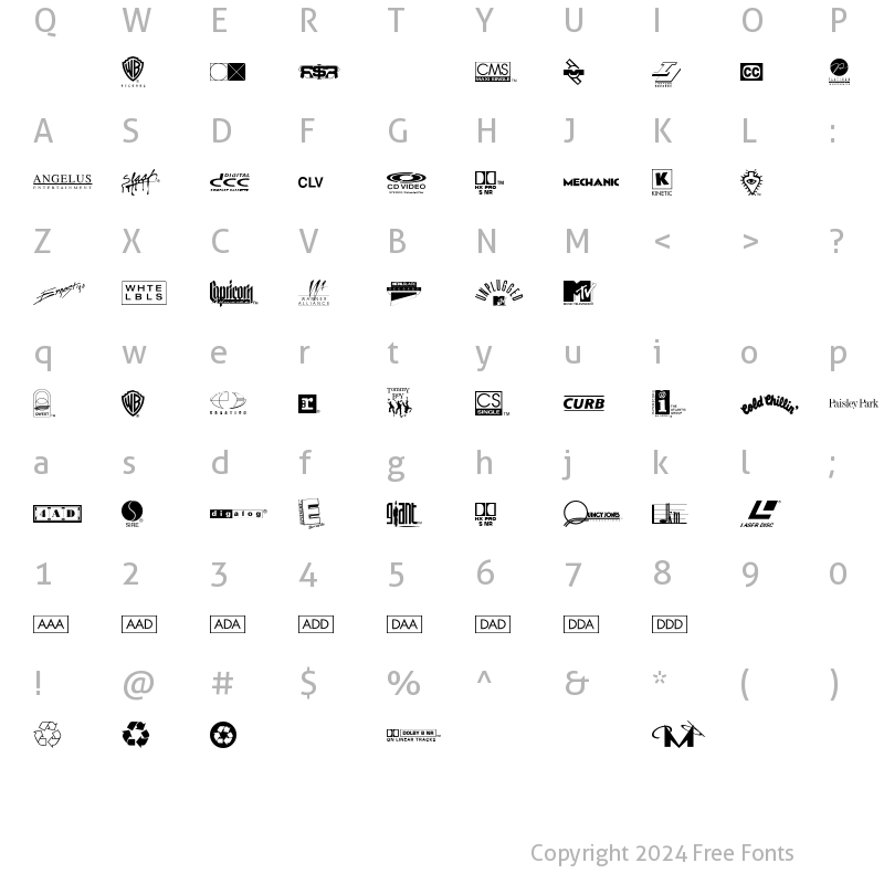 Character Map of WarnerLogoFontNine Regular