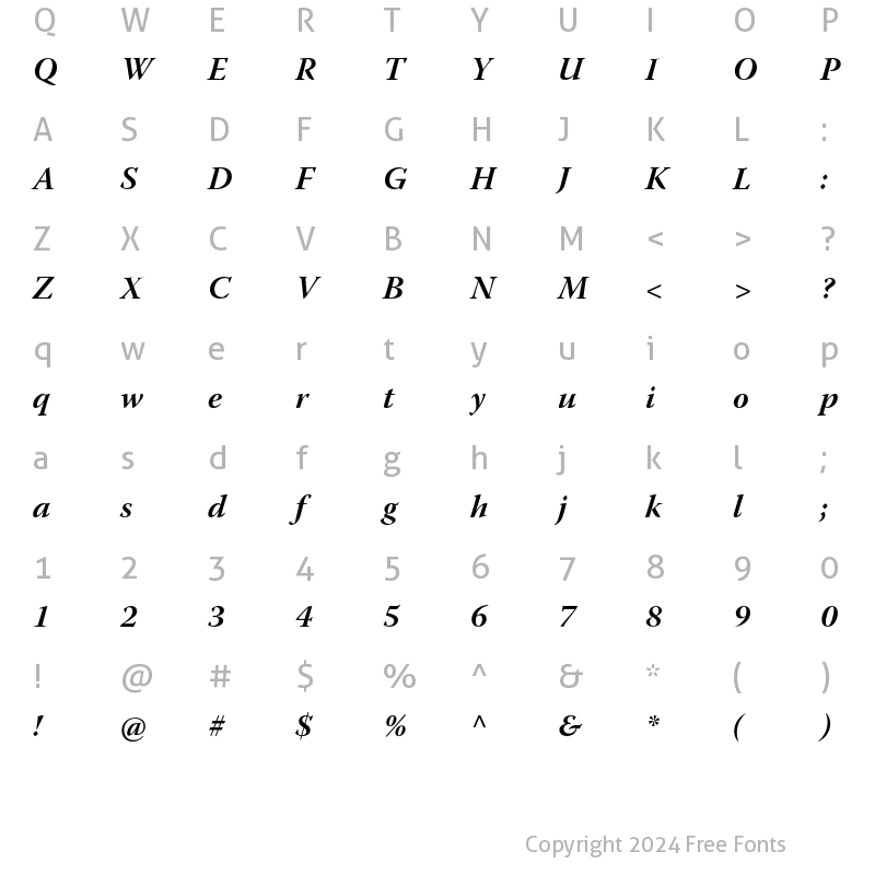 Character Map of Warnock Pro Bold Italic Subhead