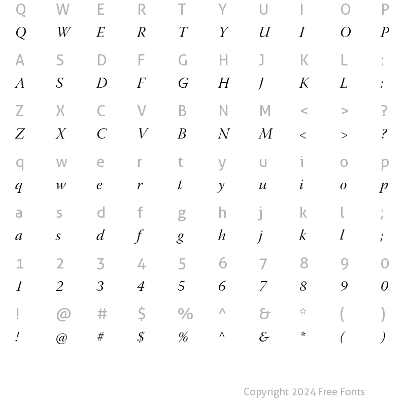 Character Map of Warnock Pro Italic Display