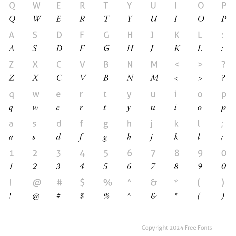 Character Map of Warnock Pro Italic Subhead