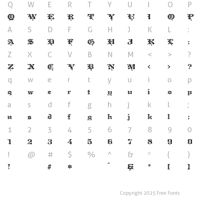 Character Map of Warwick Regular