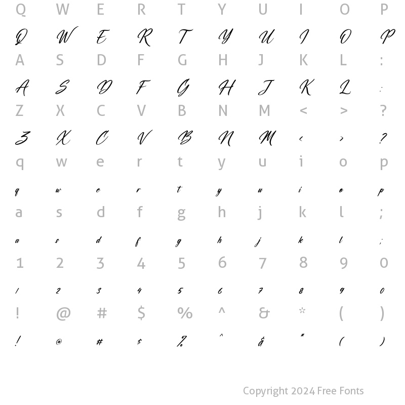 Character Map of Washington Calligraphy Italic