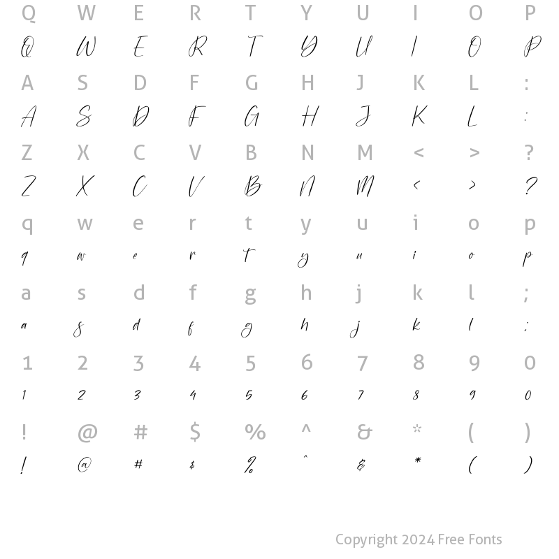 Character Map of Washington Yesterday Italic