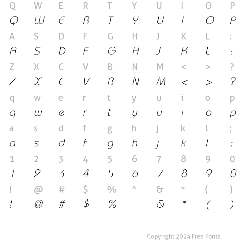 Character Map of WashingtonMetro Italic