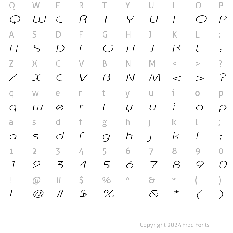 Character Map of WashingtonMetroExtended Italic