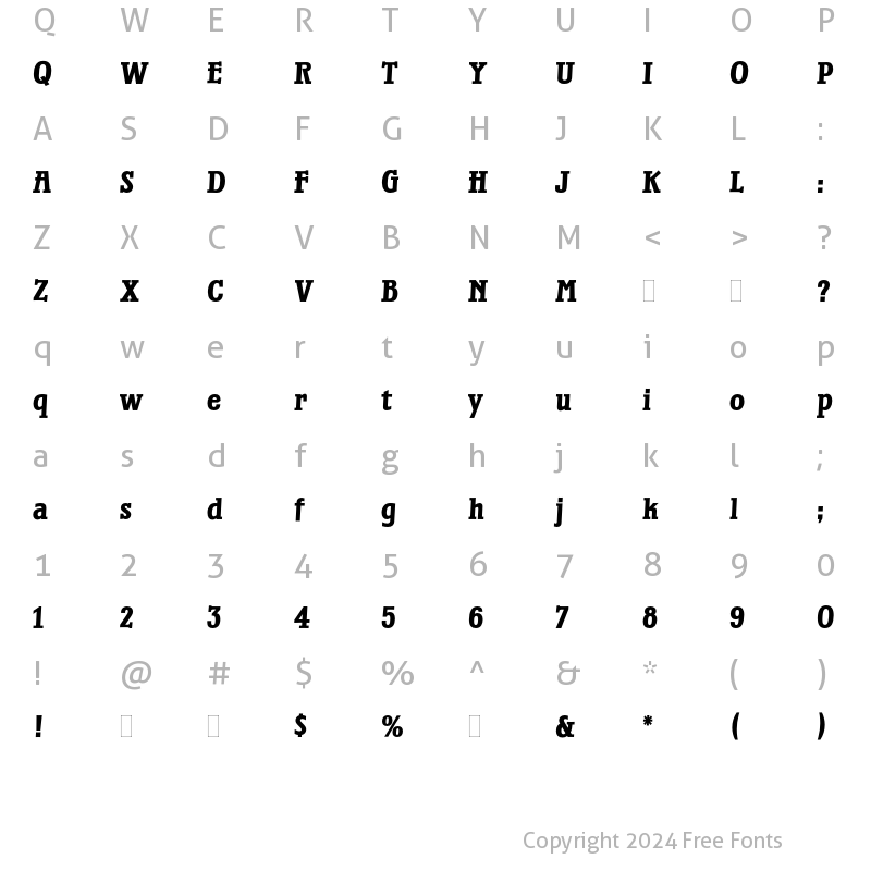 Character Map of Waterloo Bold Plain Regular