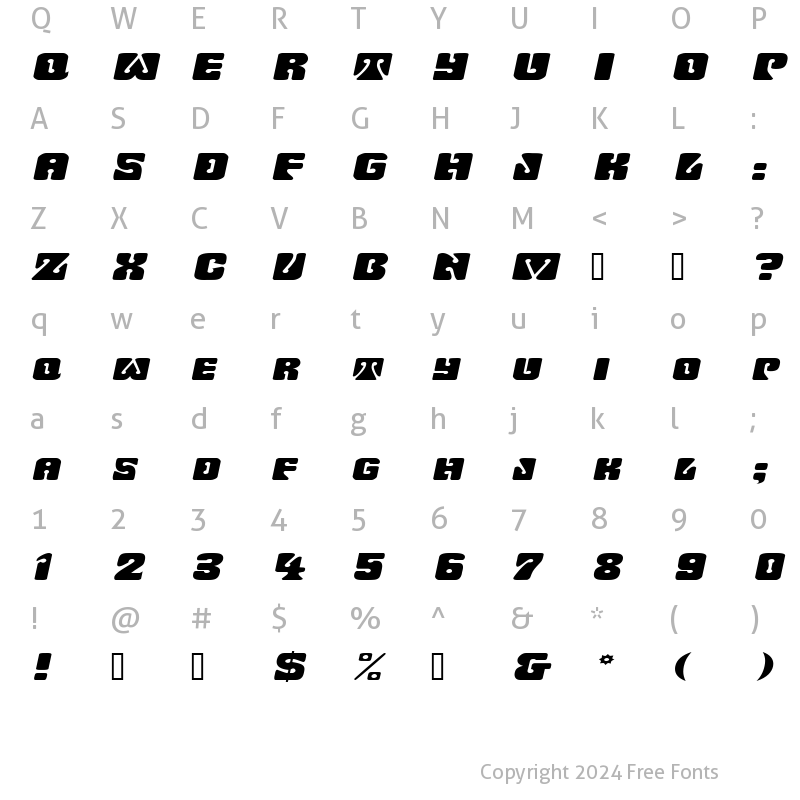 Character Map of WavyOrnamentalExtended Oblique