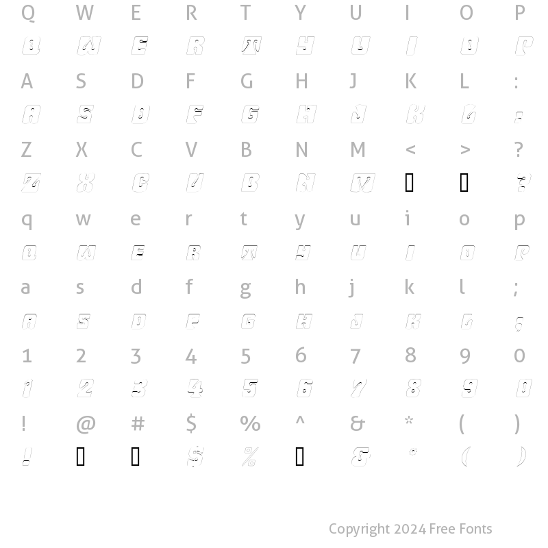 Character Map of WavyOrnamentalOutline Oblique