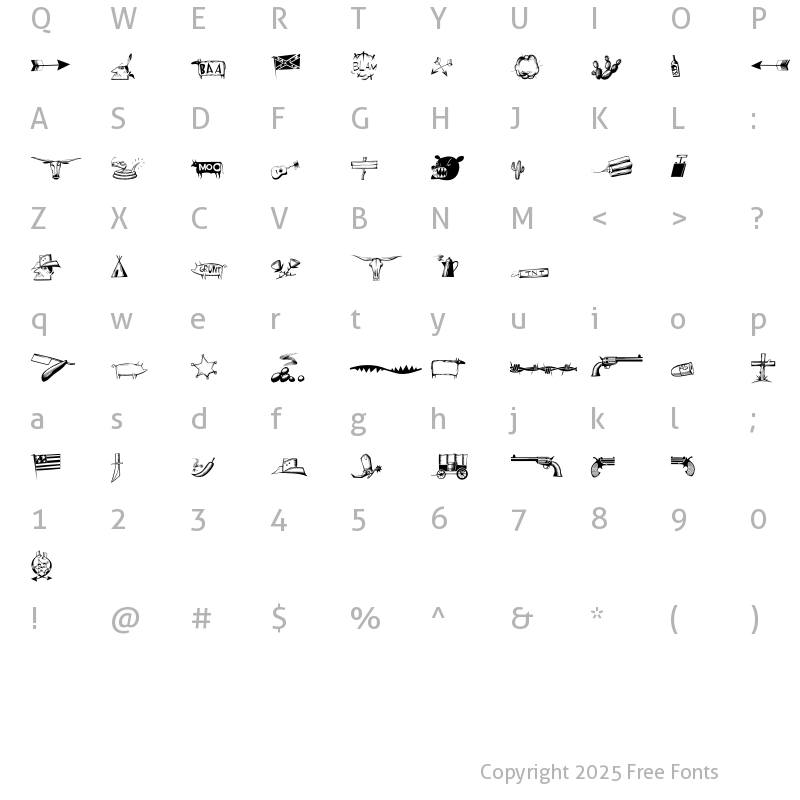 Character Map of WayOutWest Critters Regular