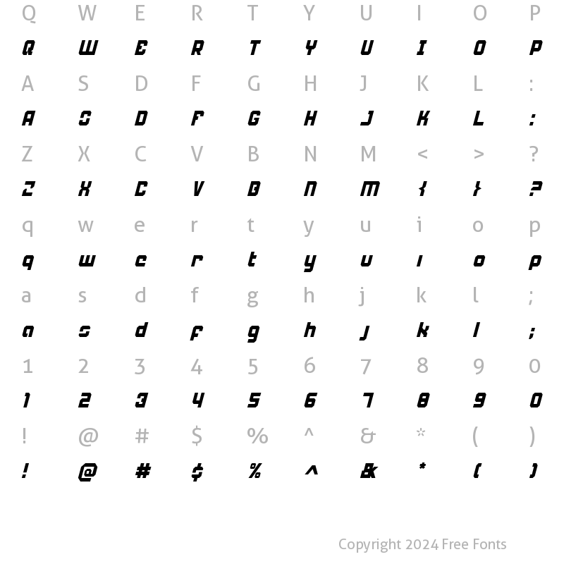 Character Map of Weaponeer Condensed Italic Condensed Italic