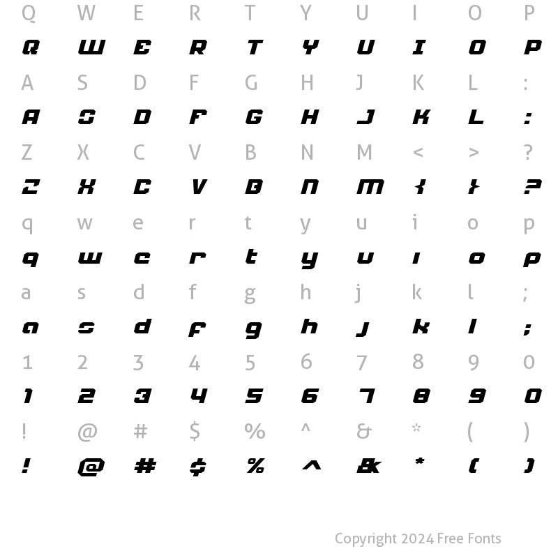 Character Map of Weaponeer Expanded Italic Expanded Italic