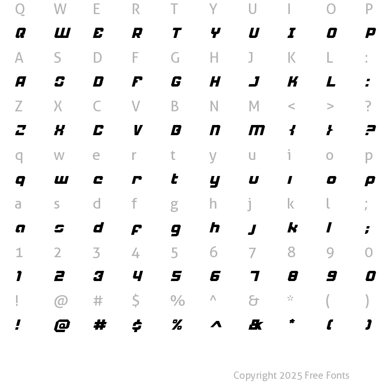 Character Map of Weaponeer Italic Italic