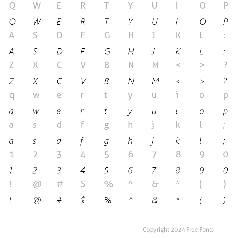 Character Map of WeblySleek UI Light Italic