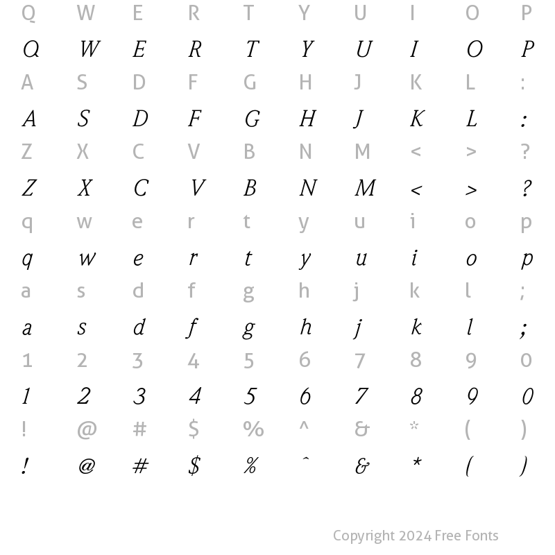 Character Map of Weidemann Book Italic