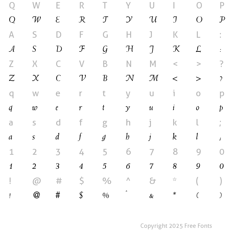 Character Map of WeinDB Italic