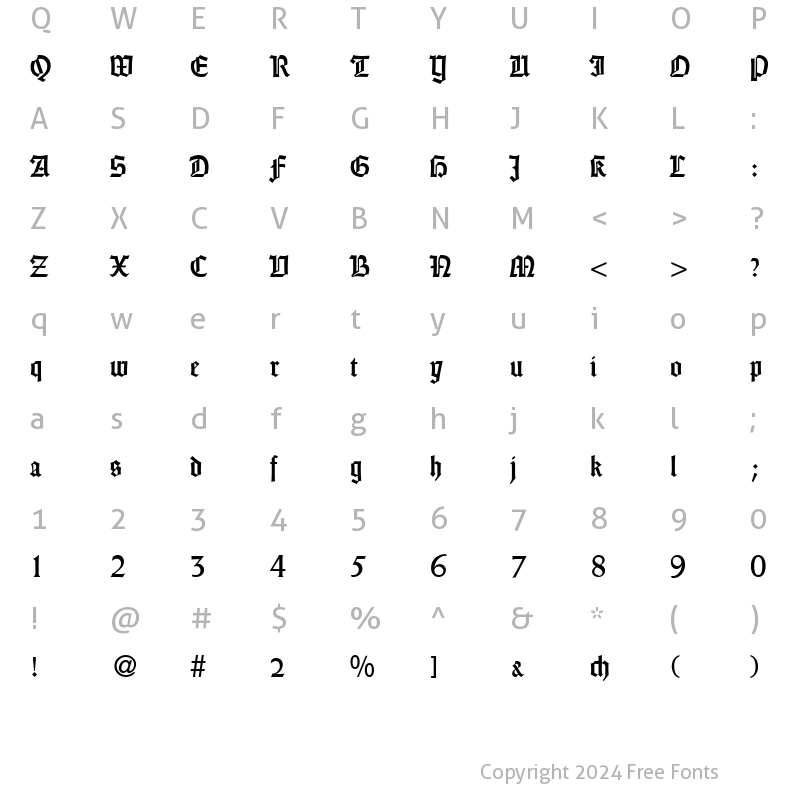 Character Map of WeinGothikDB Normal